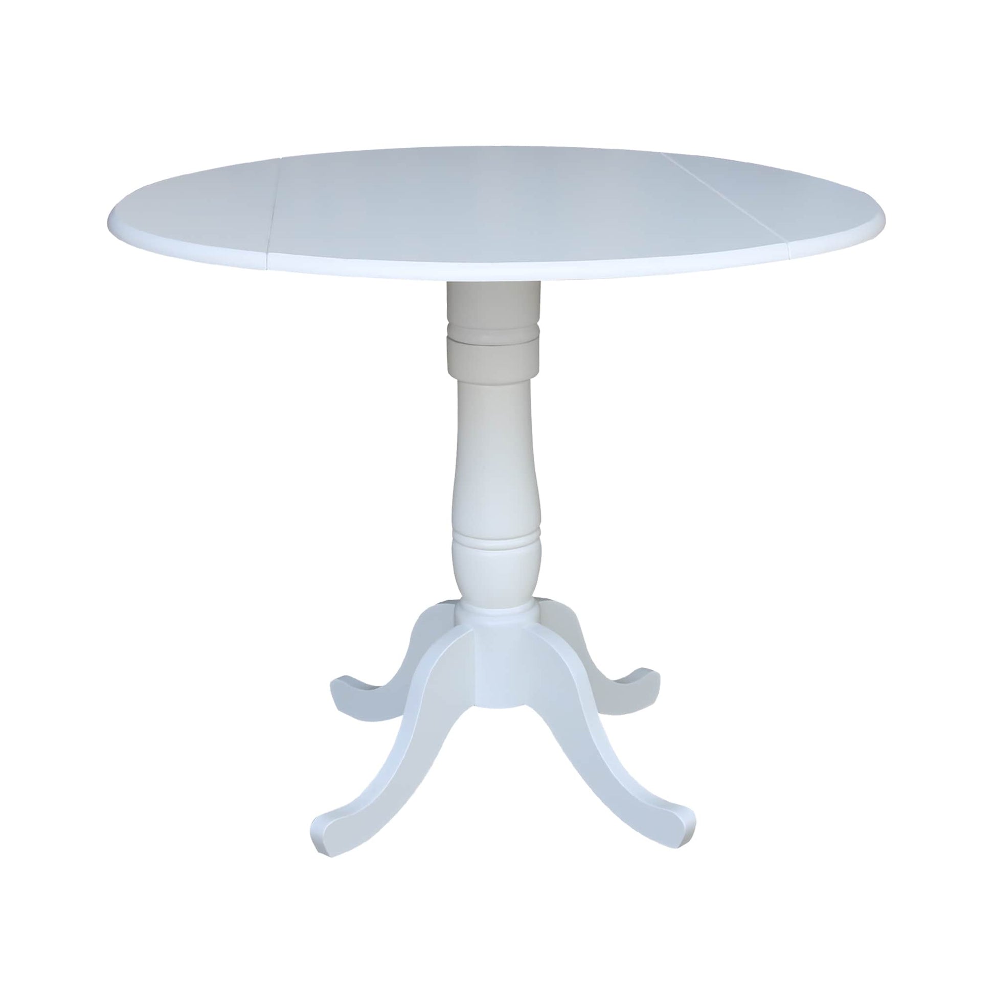 International Concepts White Round Traditional Extending Drop leaf Wood Counter Table, with White Finish and Wood Pedestal Base 42-in L x 35.5-in H
