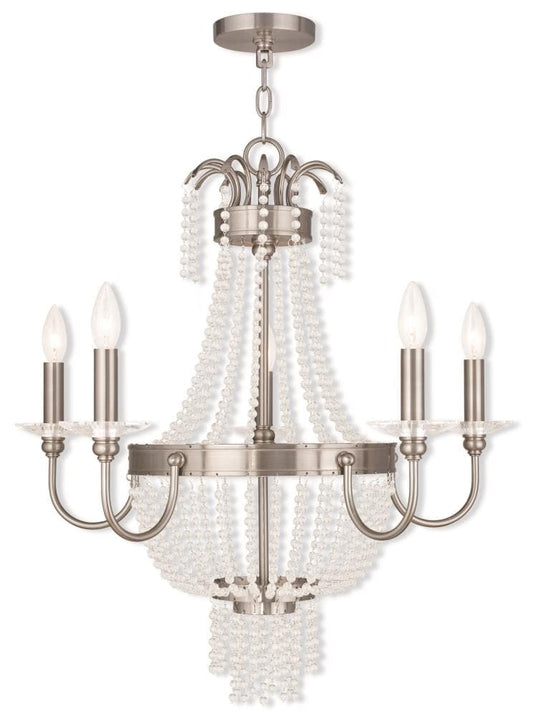 Livex Lighting Valentina 5 -Light Brushed Nickel Indoor Crystal Metal Chandelier
