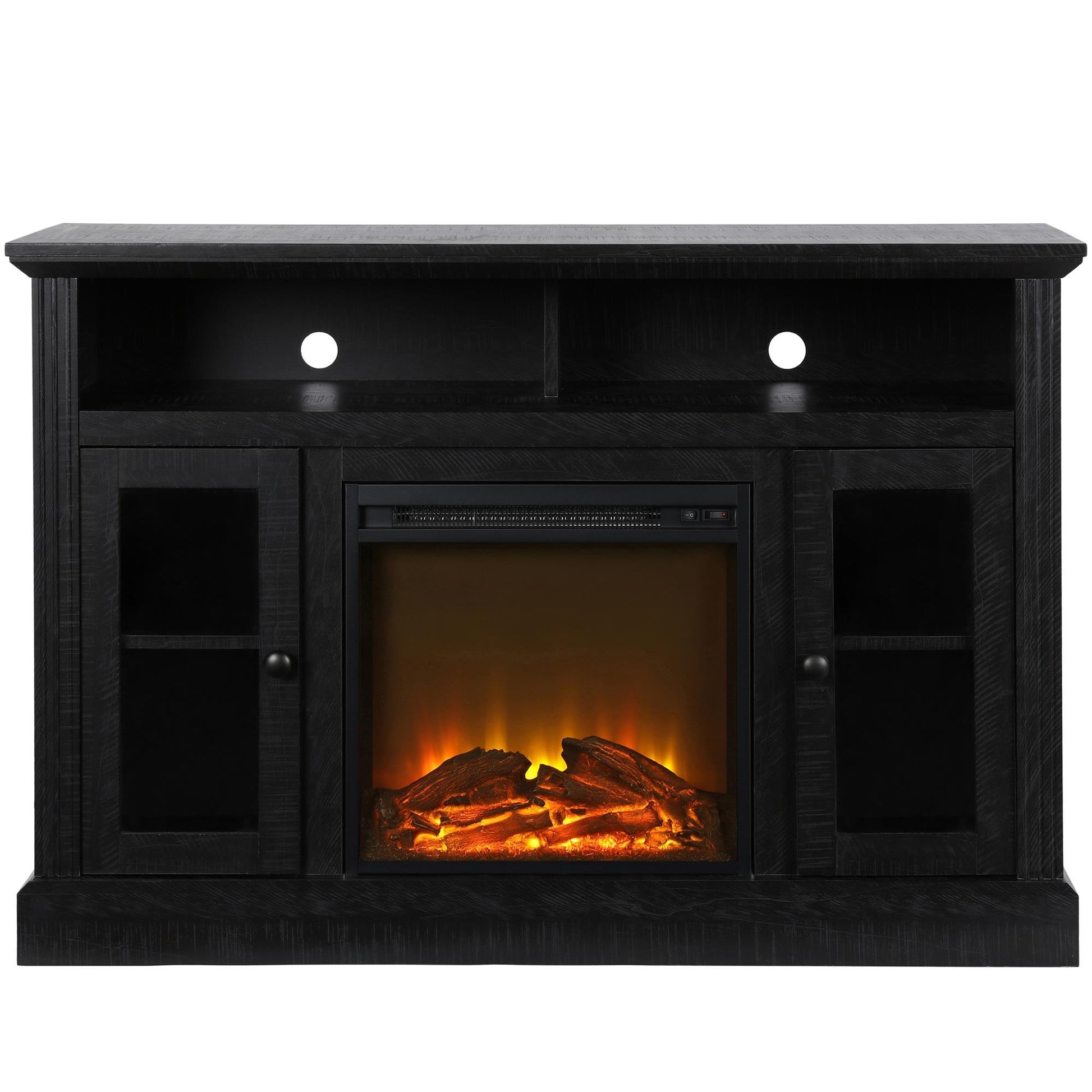 Ameriwood Home 47.24-in W Black Oak TV Stand with Fan-forced Electric Fireplace 1764296COM