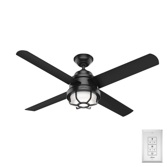Hunter Searow WeatherMax 54-in Outdoor Matte Black with Matte Black Blades Ceiling Fan With Light ( 4 -Blade ) 2844625