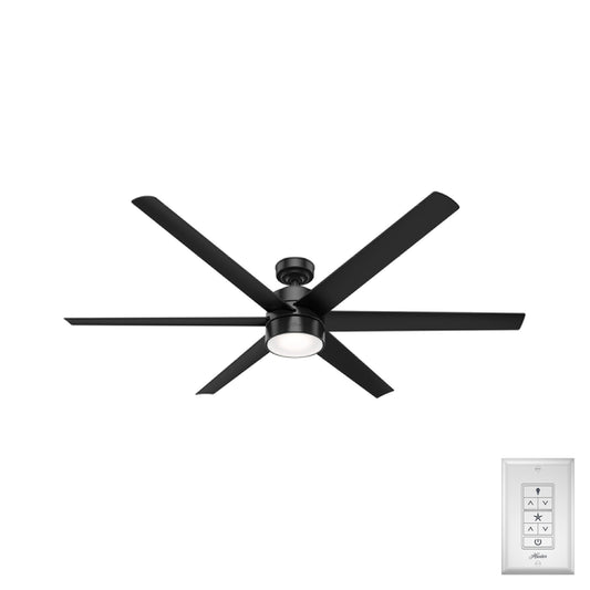Hunter Solaria ENERGY STAR 72-in Integrated LED Outdoor Matte Black with Matte Black Blades Ceiling Fan With Light ( 6 -Blade ) 2988696