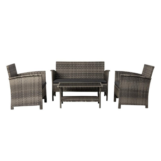 Balkene Home Jareth 4 -Piece Wicker Patio Conversation Set with Gray Cushions