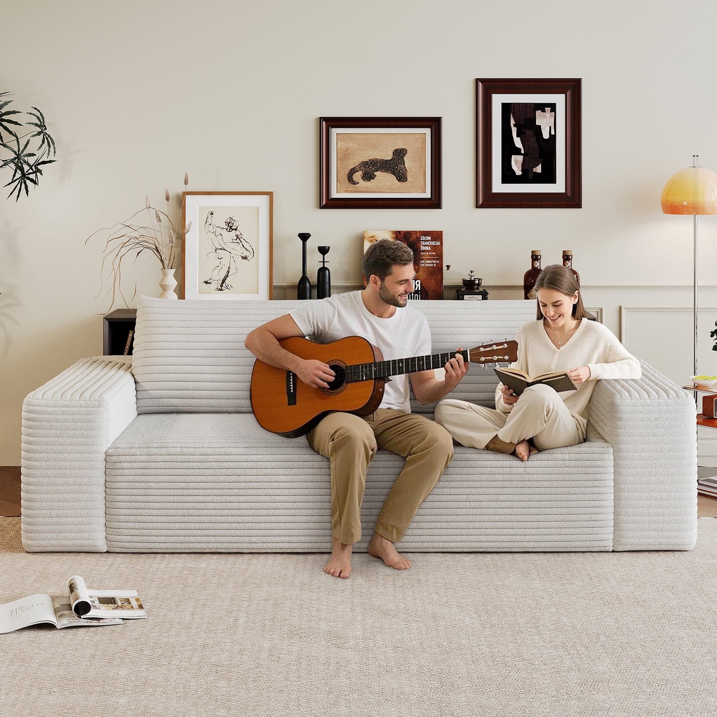 2 Setaser Sofa,63" Corduroy Deep Seat Couches Comfy Loveseat Sofa for Living room, Bedroom,Conference room ,Apartment