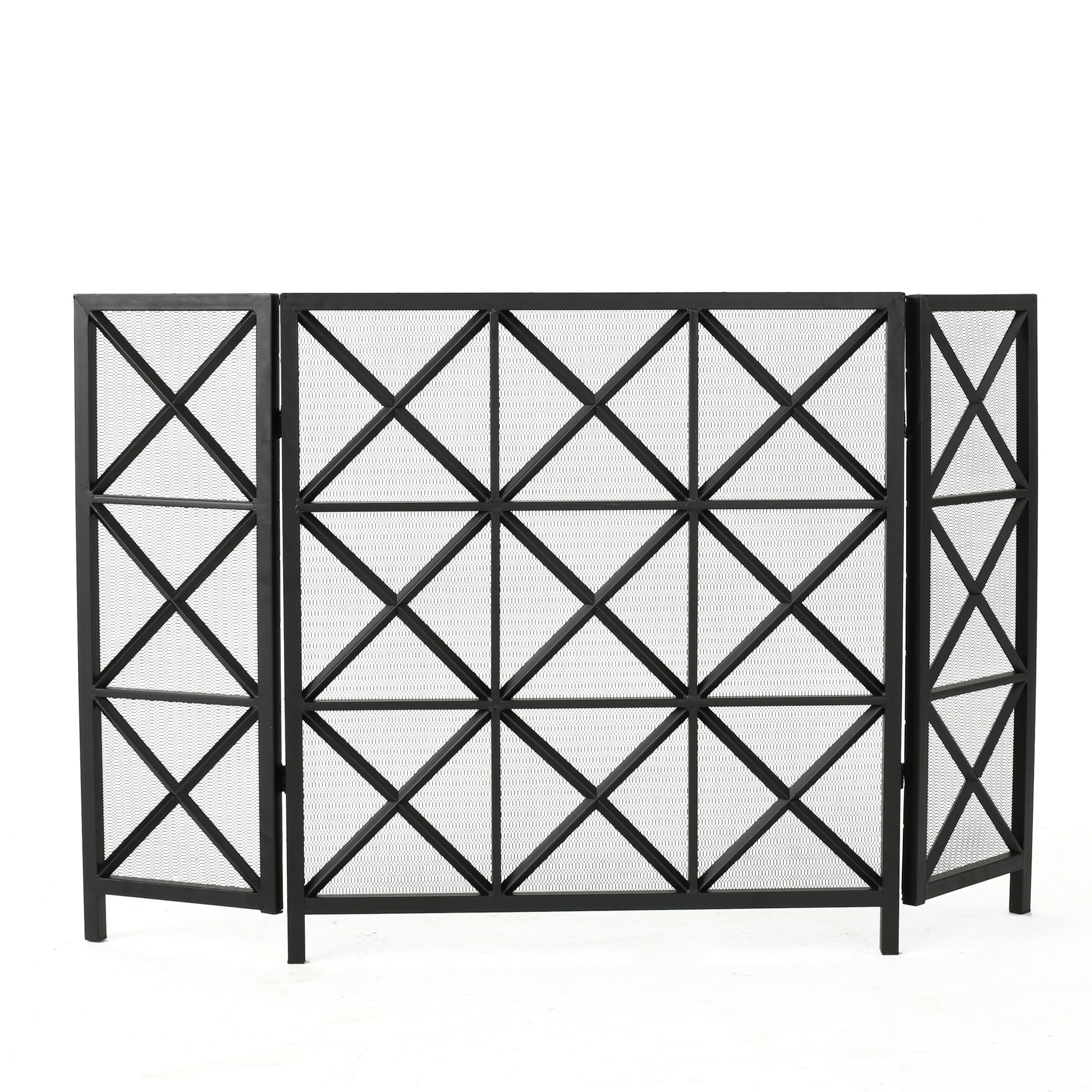 Home Decor 48.5-in Black Iron 3-Panel Diamond Fireplace Screen 301558