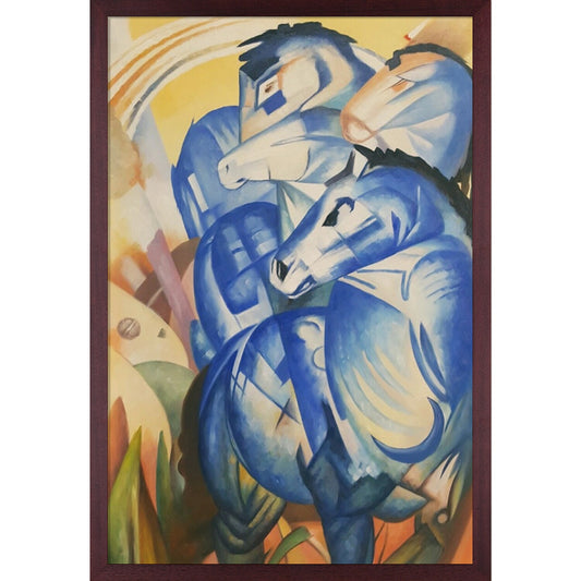La Pastiche The Tower of Blue Horses Franz Marc Mahogany Wood Framed 38.5-Inches H x 26.5-Inches W Abstract Canvas Hand-Painted Painting