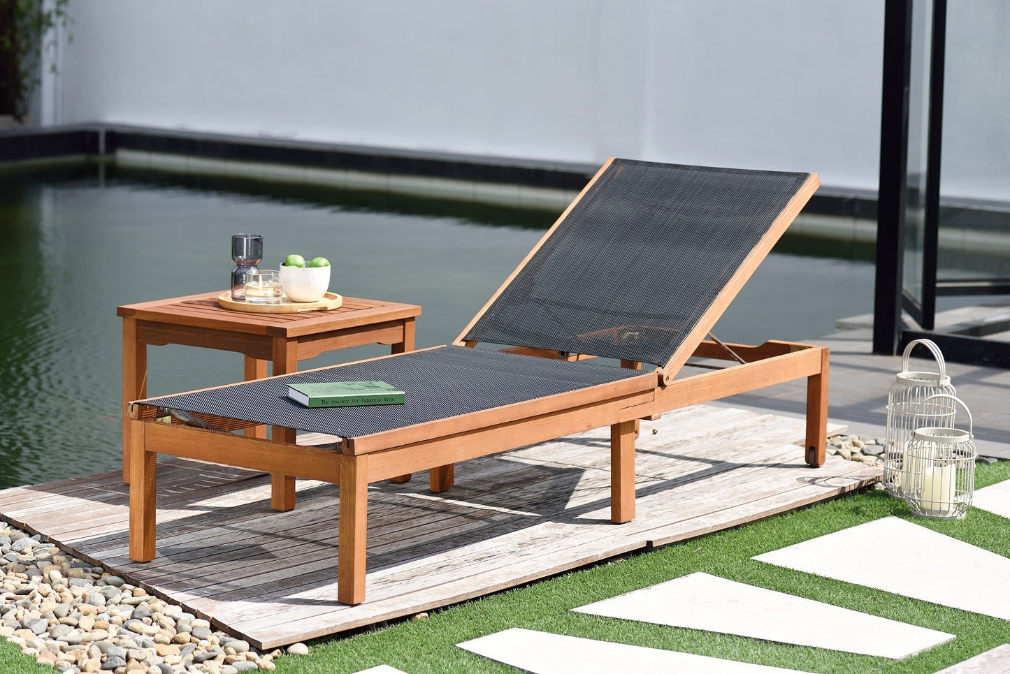 International Home Amazonia Zuiderdam Wood Frame Chaise Lounge Chair with Black