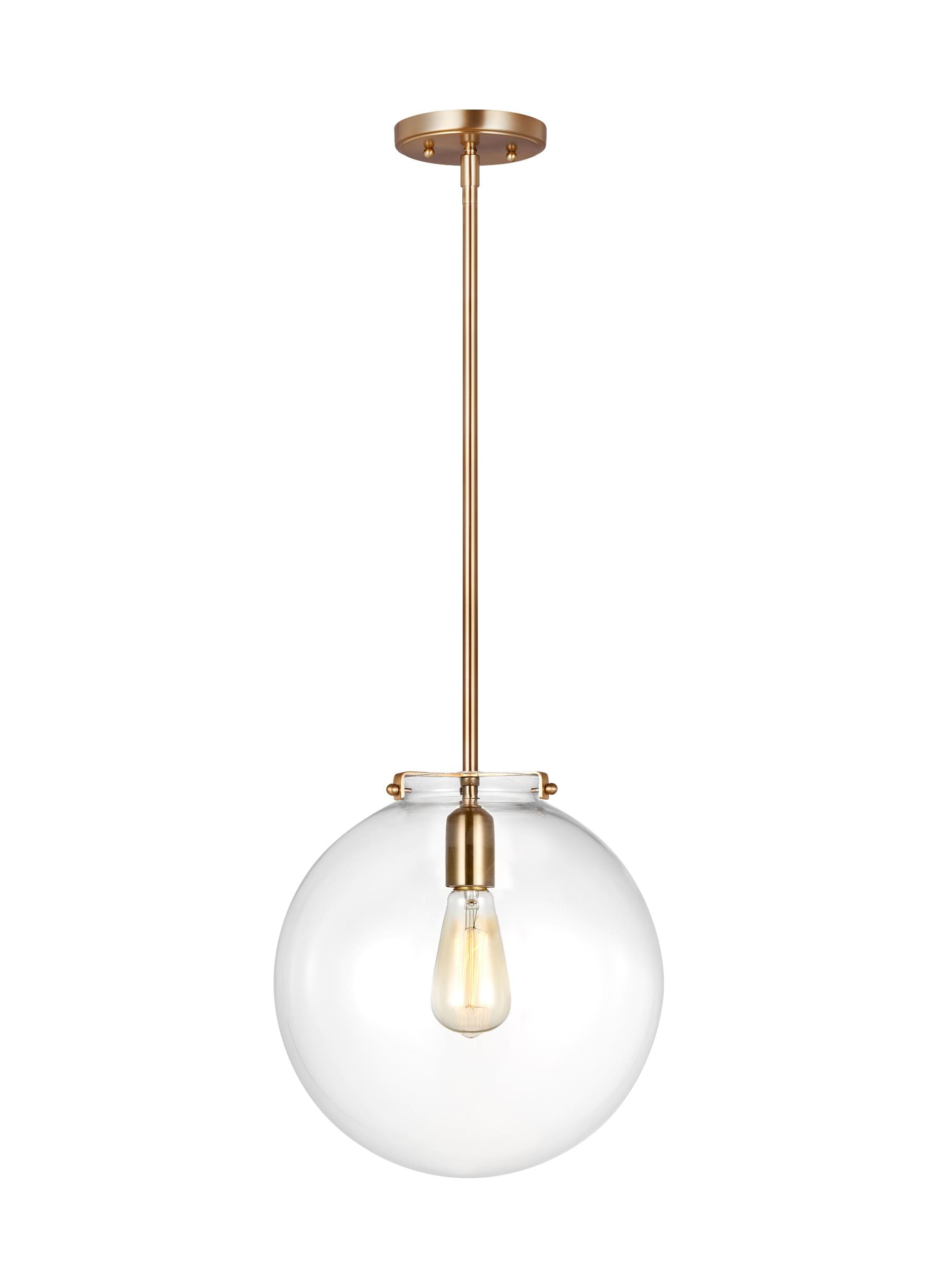 Generation Lighting Kate 1 -Light Satin brass Transitional Clear glass Globe Medium Hanging Pendant light