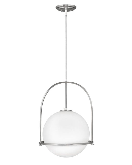 Hinkley Somerset 1 -Light Brushed Nickel Transitional Opal glass Glass Globe Medium Indoor Hanging Pendant Light