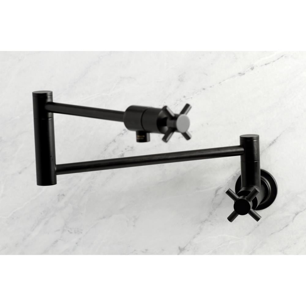 Kingston Brass Concord Matte black Double Handle Wall-mount Handle Residential Pot filler Kitchen Faucet with Sprayer