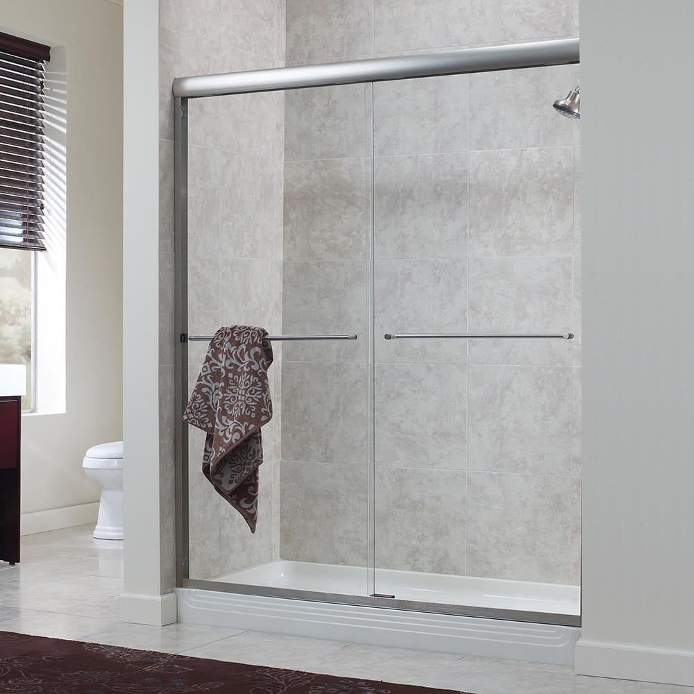 CRAFT + MAIN Cove Silver 44-in W x 72-in H Semi-frameless Clear Glass Sliding Shower door