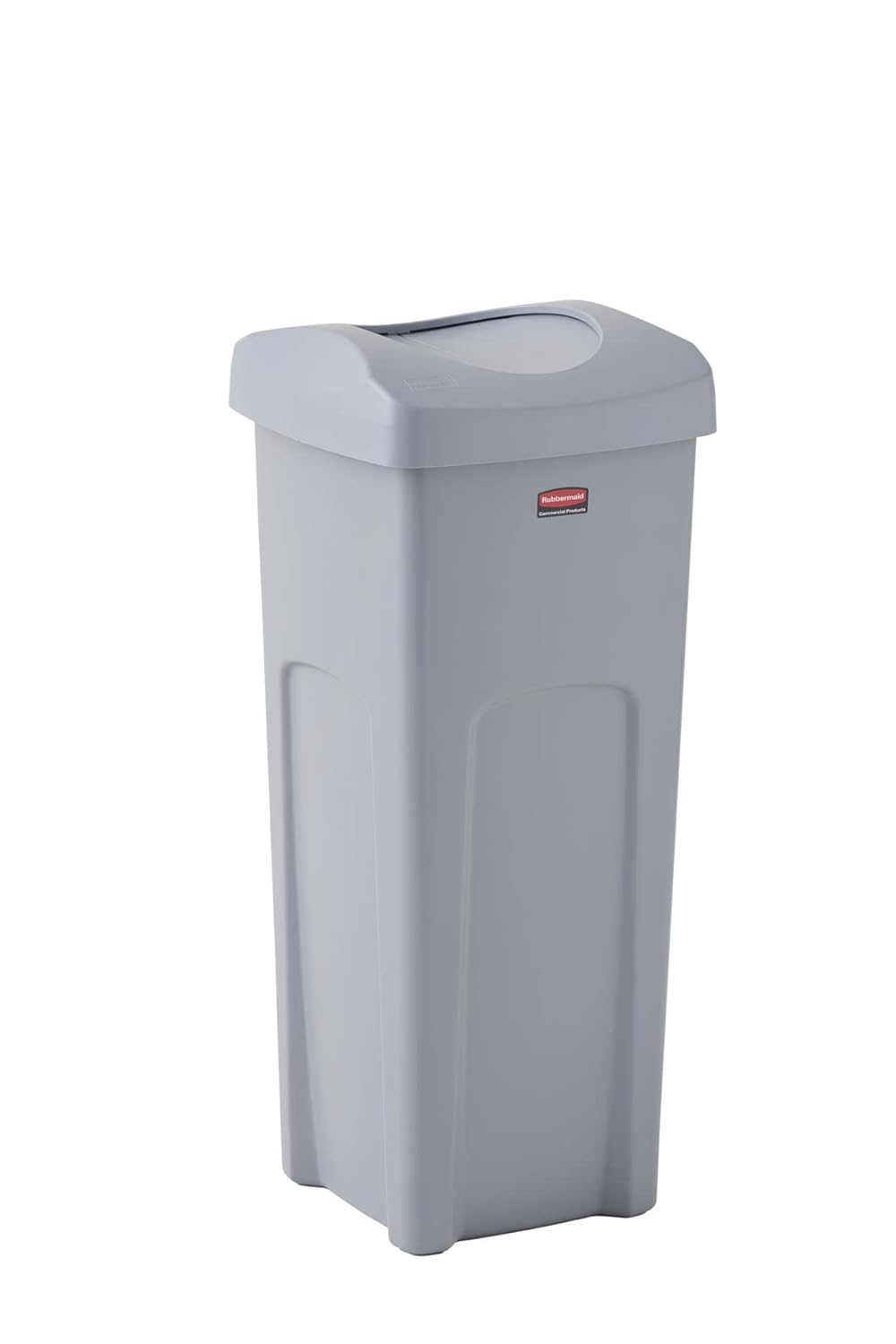 Rubbermaid Commercial Products Square Trash/Garbage Container with Untouchable Swing Top Lid, 23-Gallon, Gray, Perfect for Outdoor/Restaurant/School/Kitchen
