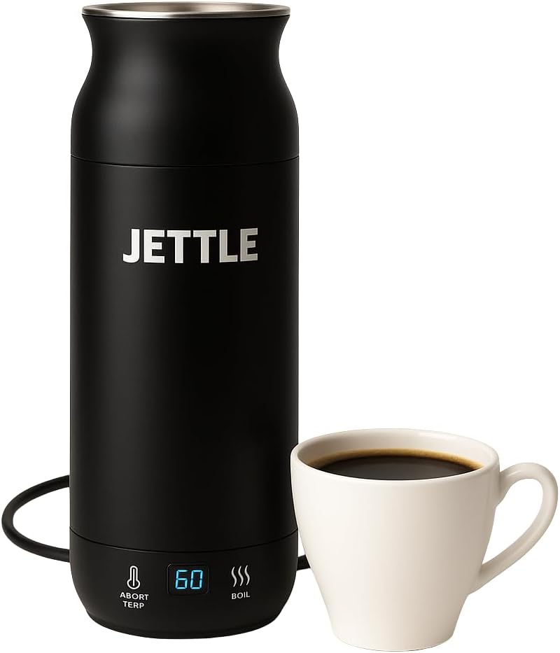 Jettle Electric Kettle - Travel Portable Heater for Coffee Tea Milk Soup - Stainless Steel Travel Water Boiler tea pot with Temperature Control - LED - Automatic Power Off - 450ml - Kitchen Appliance
