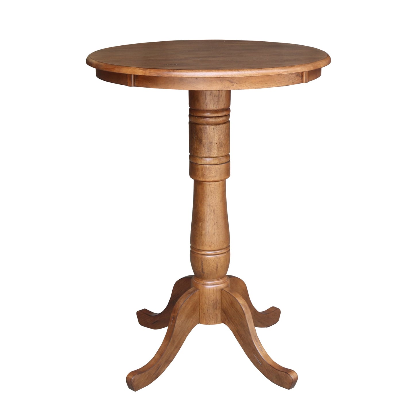 International Concepts Distressed Oak Round Traditional Wood Bar Table, with Distressed Oak Finish and Wood Pedestal Base 30.0-in L x 41.1-in H