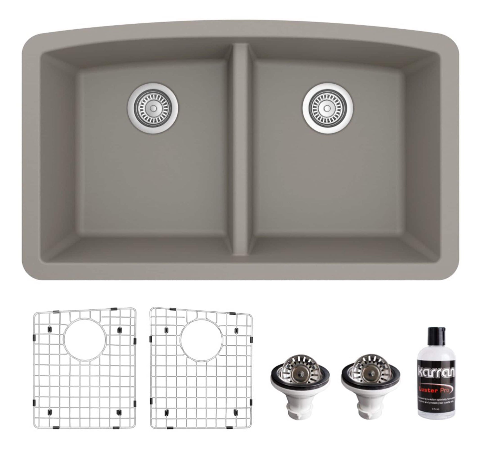Karran Undermount 32.50-in x 19.5-in Quartz Double equal bowl Kitchen Sink