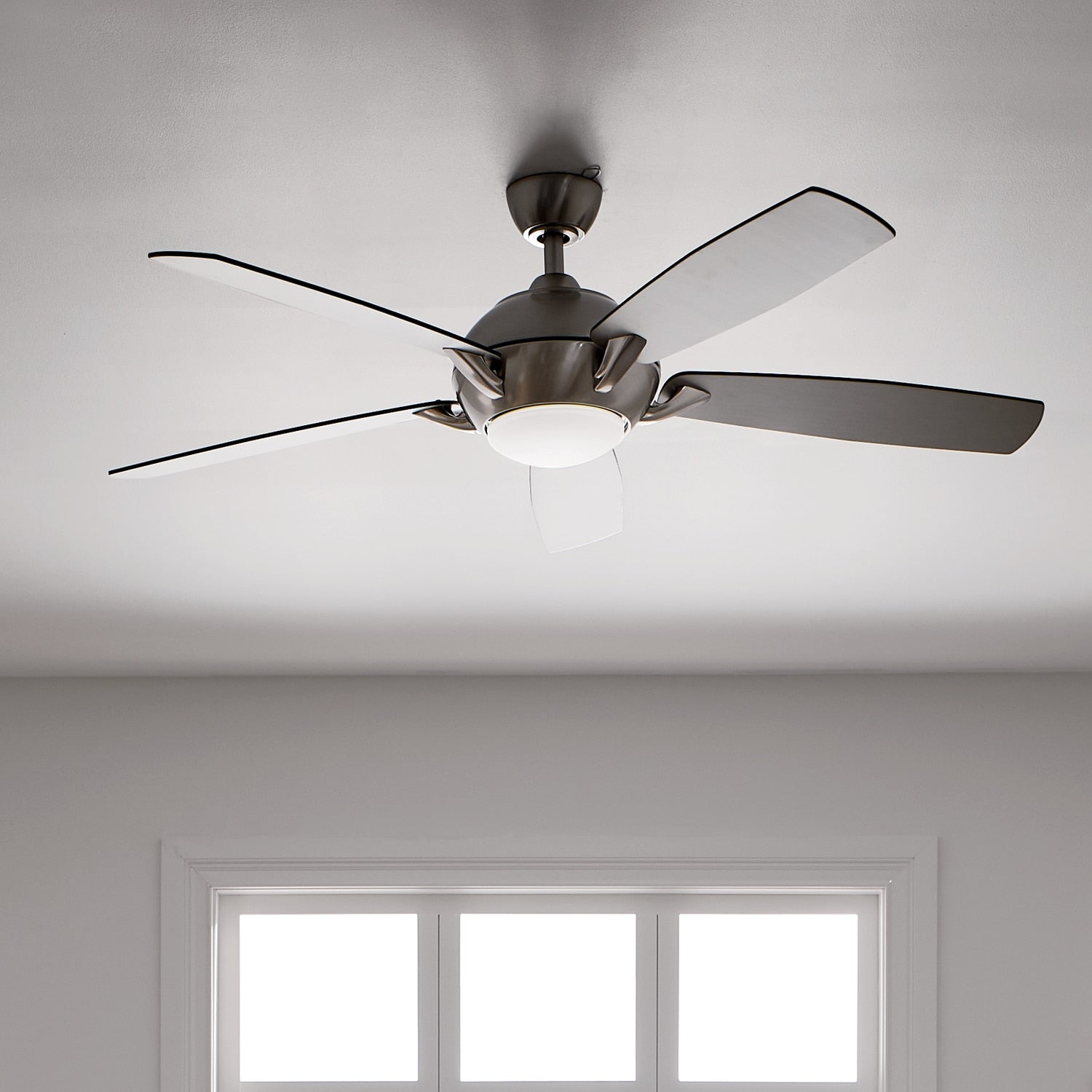 Kichler Geno 54-in Integrated LED Brushed Stainless Steel with Silver/Walnut Blades Ceiling Fan With Light - Remote Included ( 5 -Blade ) 1694994