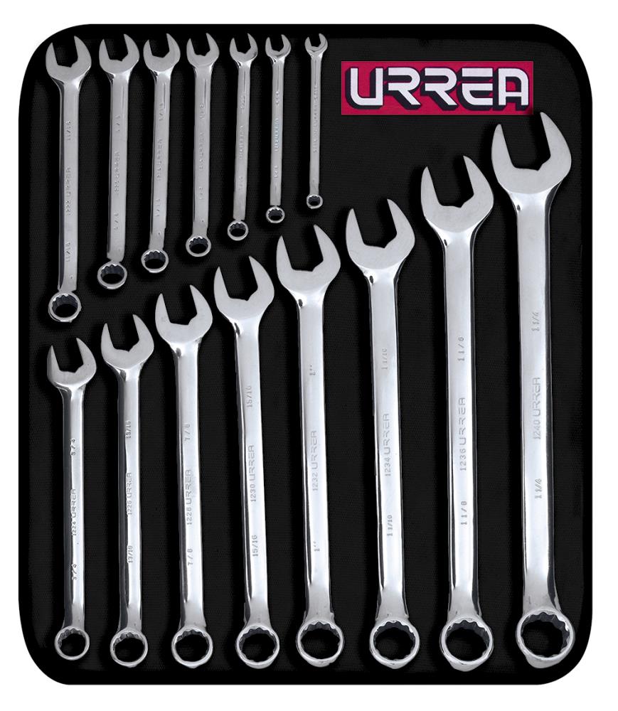 URREA 15-Piece Set 12-point (Sae) Standard Combination Wrench Includes Soft Case 1200F