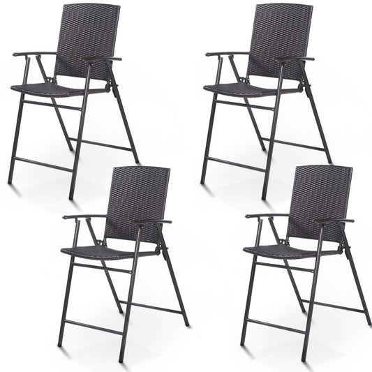 Clihome Set of 4 Rattan Brown Rattan Frame Stationary Counter-height Chair with Woven Seat