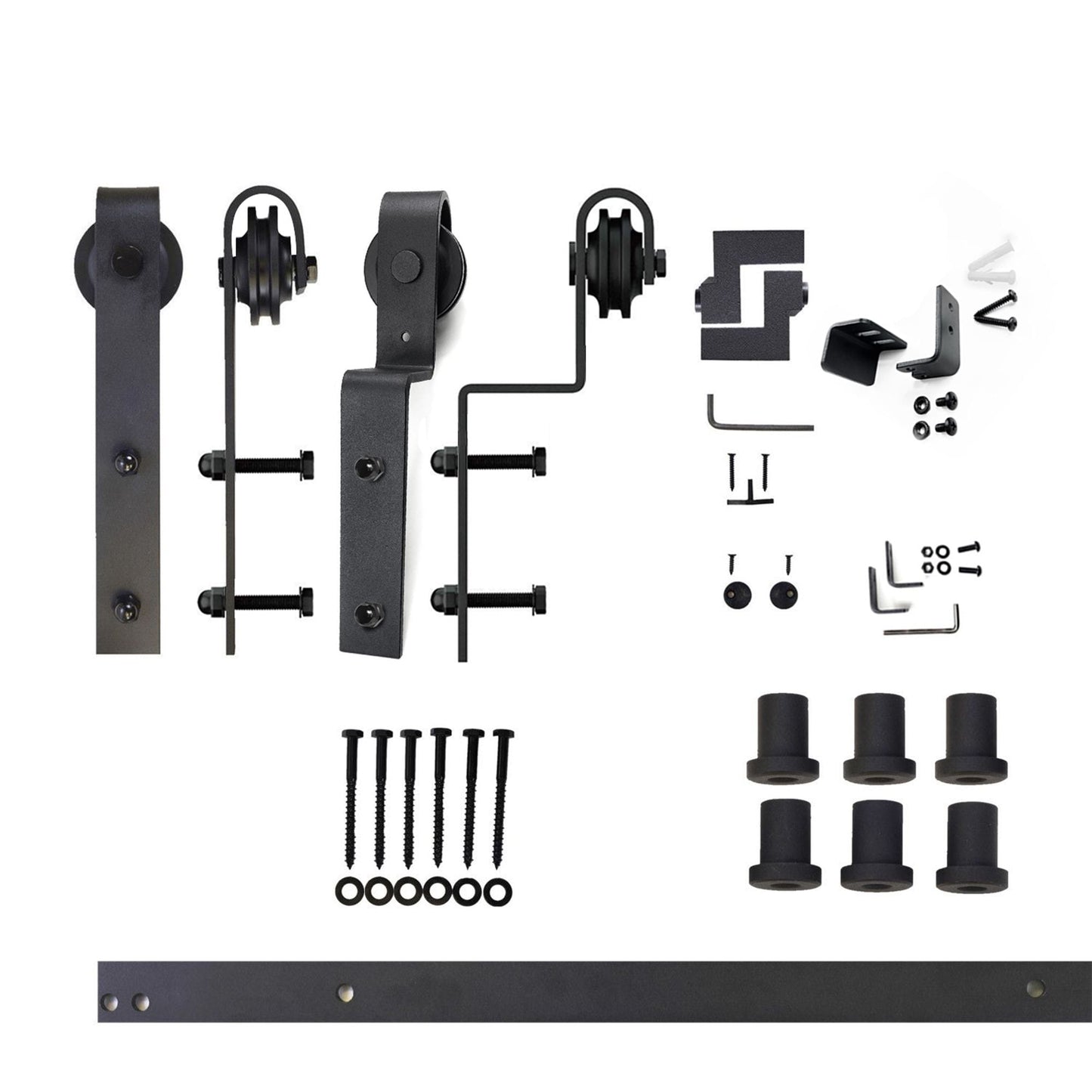 HOMACER 90-in Rustic Black Indoor J-strap Double Bypass Barn Door Hardware Kit YT5TGH090C