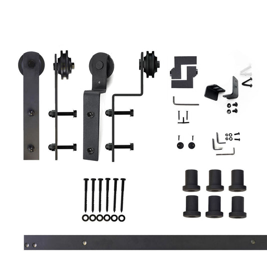 HOMACER 90-in Rustic Black Indoor I-strap Double Bypass Barn Door Hardware Kit ZT5TGH090C