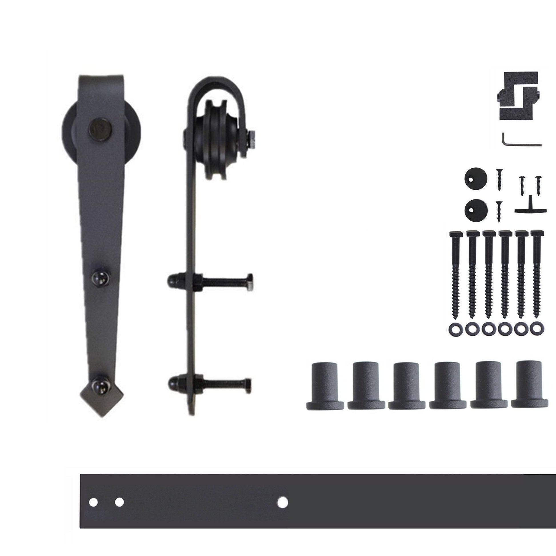 HOMACER 90-in Rustic Black Indoor Arrow Single Barn Door Hardware Kit JT1TGH090C