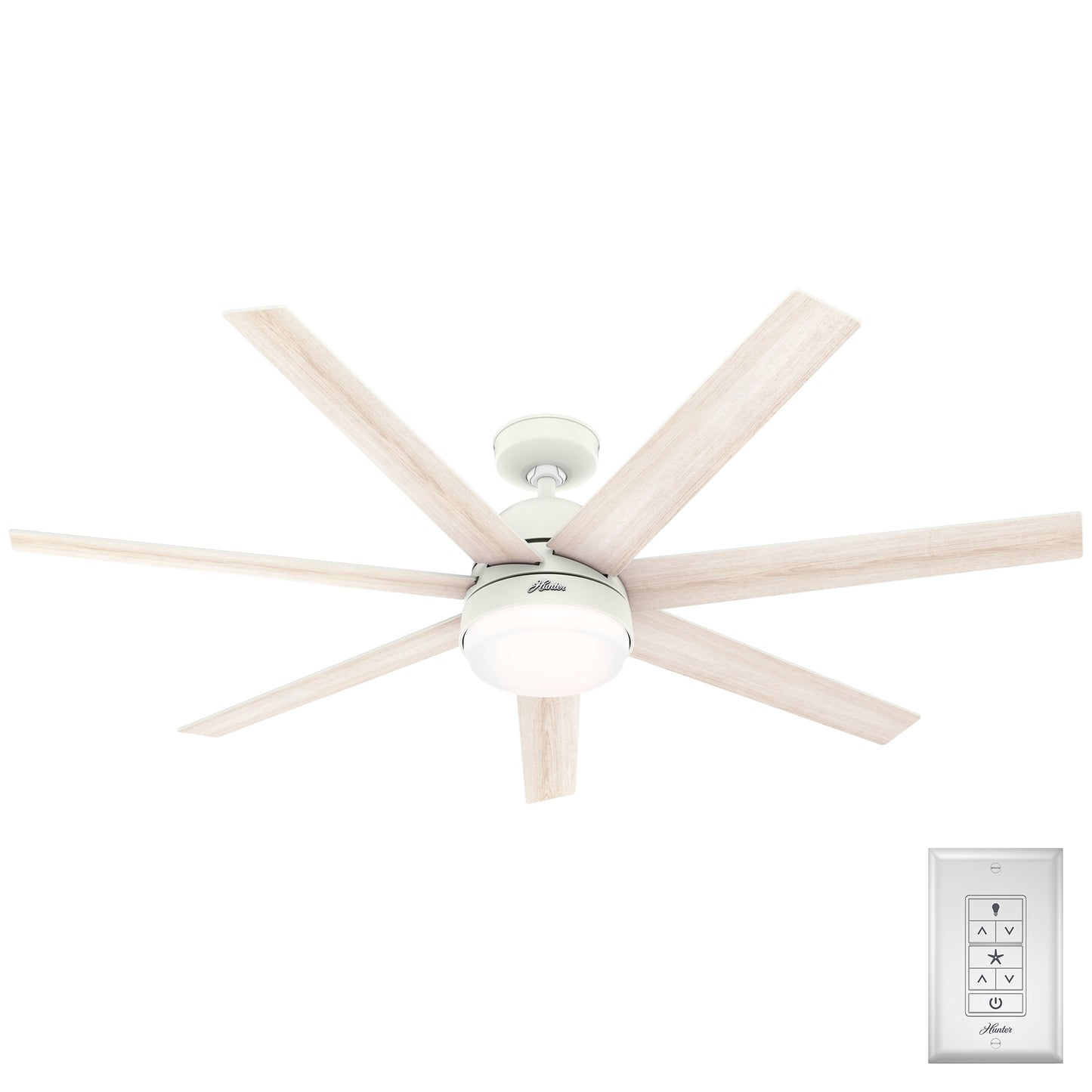 Hunter Phenomenon SIMPLEconnect 60-in Smart Matte White with Bleached Alder Blades Ceiling Fan With Light ( 7 -Blade ) 4889381