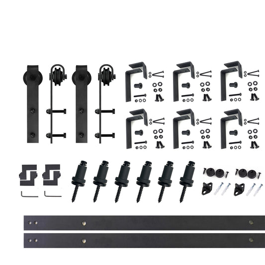 HOMACER 90-in Rustic Black Indoor J-strap Double Bypass Barn Door Hardware Kit YT4TGH090C