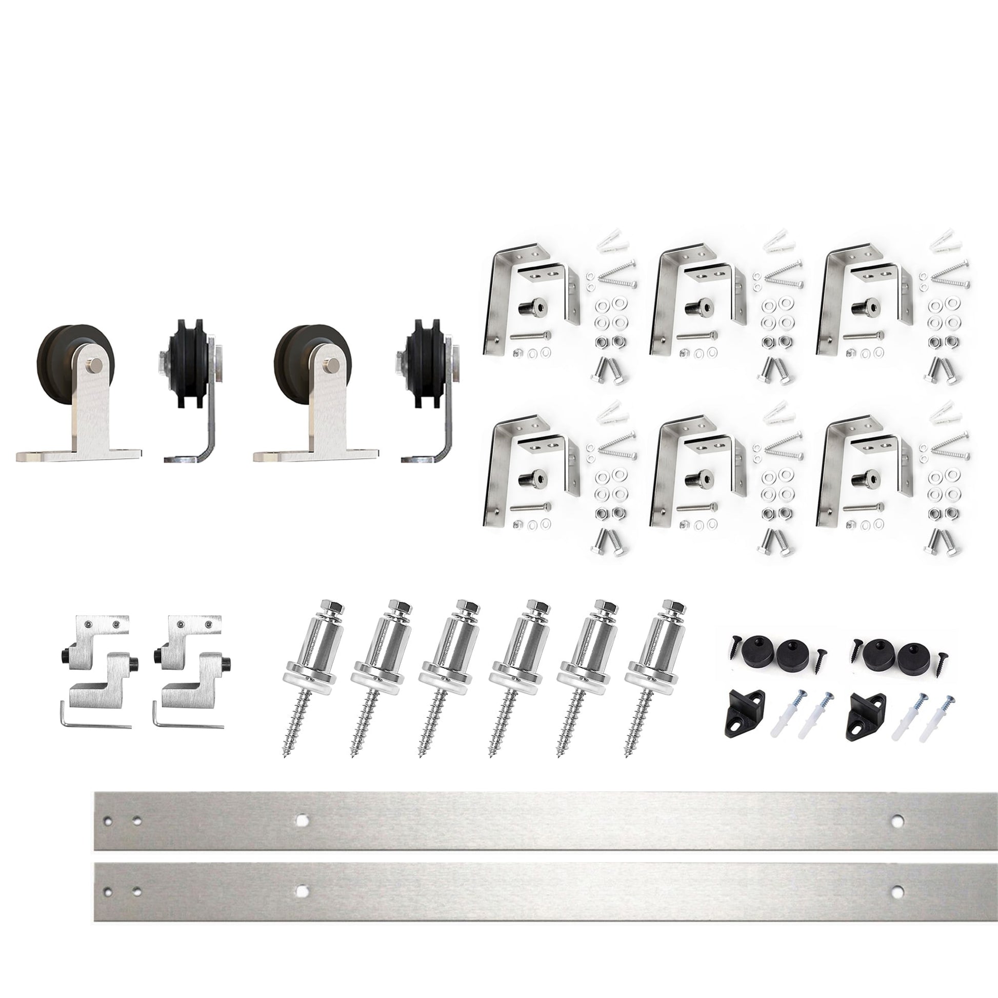 HOMACER 96-in Brushed Nickel Indoor Top Mount Double Bypass Barn Door Hardware Kit DZ4DNZ096C