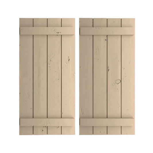 Ekena Millwork 22-in W x 42-in H Knotty Pine Paintable/Stainable Board and batten Exterior Shutters ( 2 -Pack )
