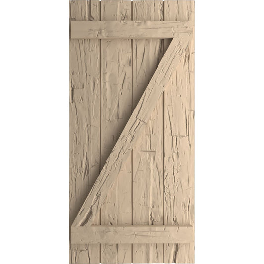 Ekena Millwork 22-in W x 50-in H Hand Hewn Paintable/Stainable Board and batten Z-bar Exterior Shutters ( 2 -Pack )