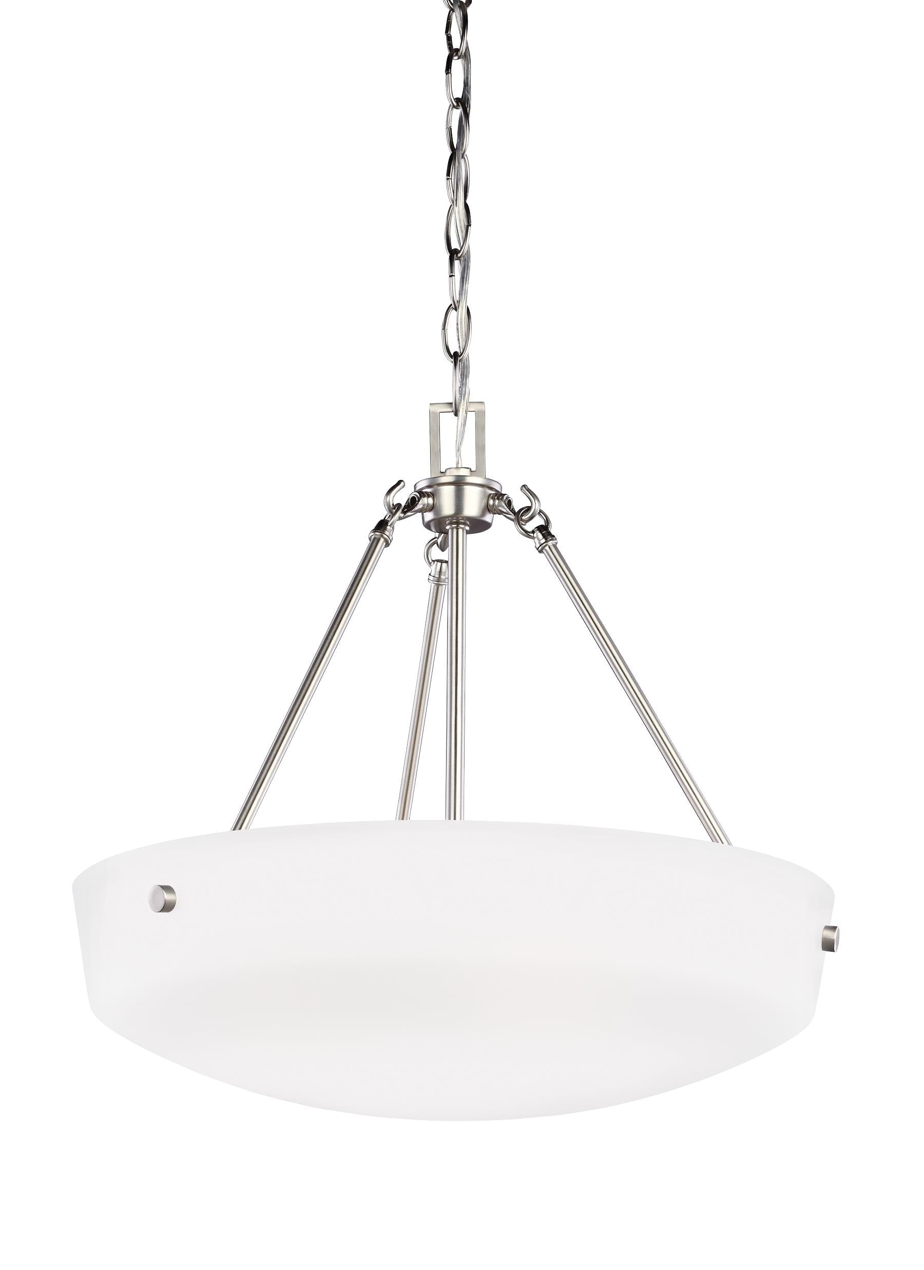 Generation Lighting Kerrville 3 -Light Brushed Nickel Transitional Etched glass Glass Bowl Medium Indoor Hanging Pendant Light