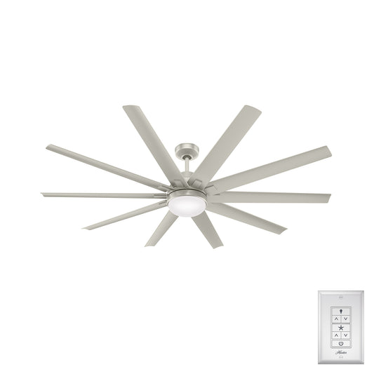 Hunter Overton SureSpeed 72-in Outdoor Matte Nickel with Matte Nickel Blades Ceiling Fan With Light ( 10 -Blade ) 4963783