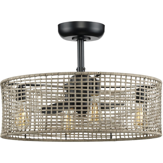 Progress Lighting Belva 25.25-in Outdoor Matte Black with Matte Black Blades Fandelier Ceiling Fan With Light - Remote Included ( 3 -Blade ) 4966761