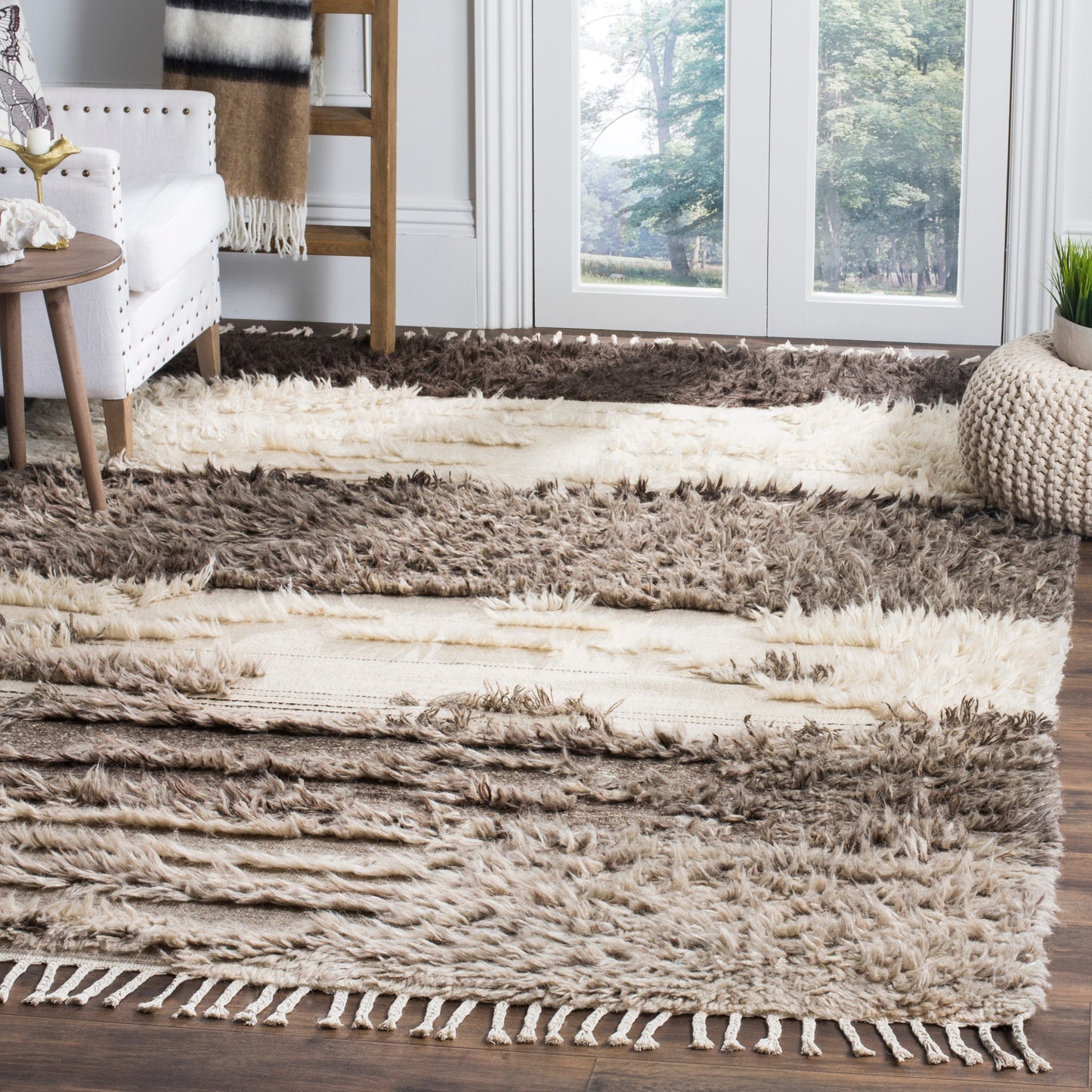 Safavieh Kenya Charlee 6 x 9 (ft) Knotted Wool Ivory/Gray Rectangular Indoor Abstract Bohemian/Eclectic Spot Clean Only Area rug
