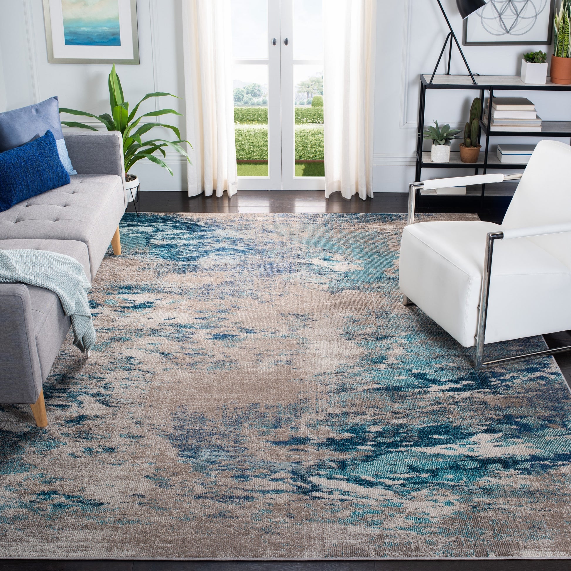 Safavieh Madison Monique 12 x 15 (ft) Loomed Polypropylene Blue/Gray Rectangular Indoor Abstract Bohemian/Eclectic Spot Clean Only Area rug