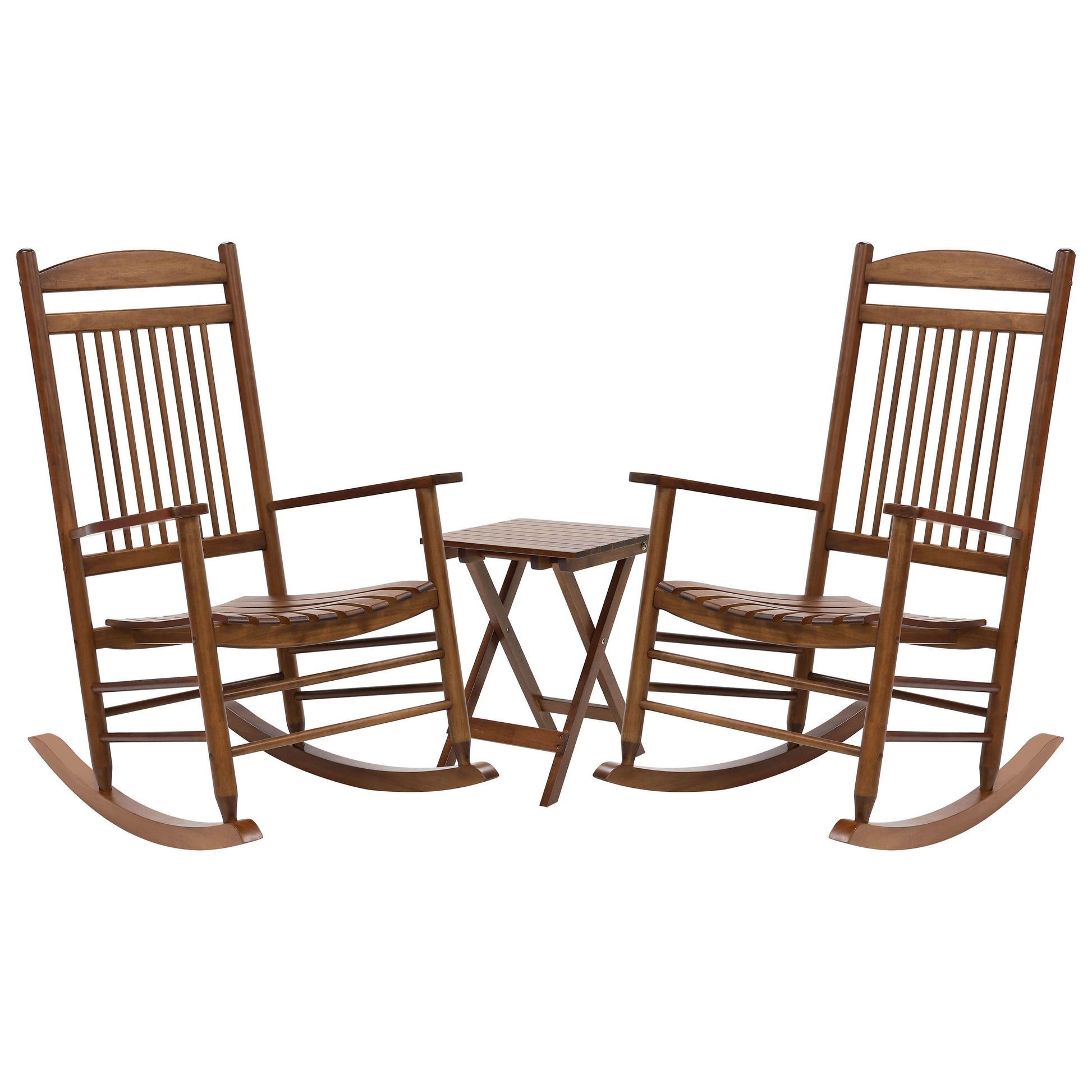 VEIKOUS Set of 2 Natural Wood Frame Rocking Chair with Brown Slat Seat