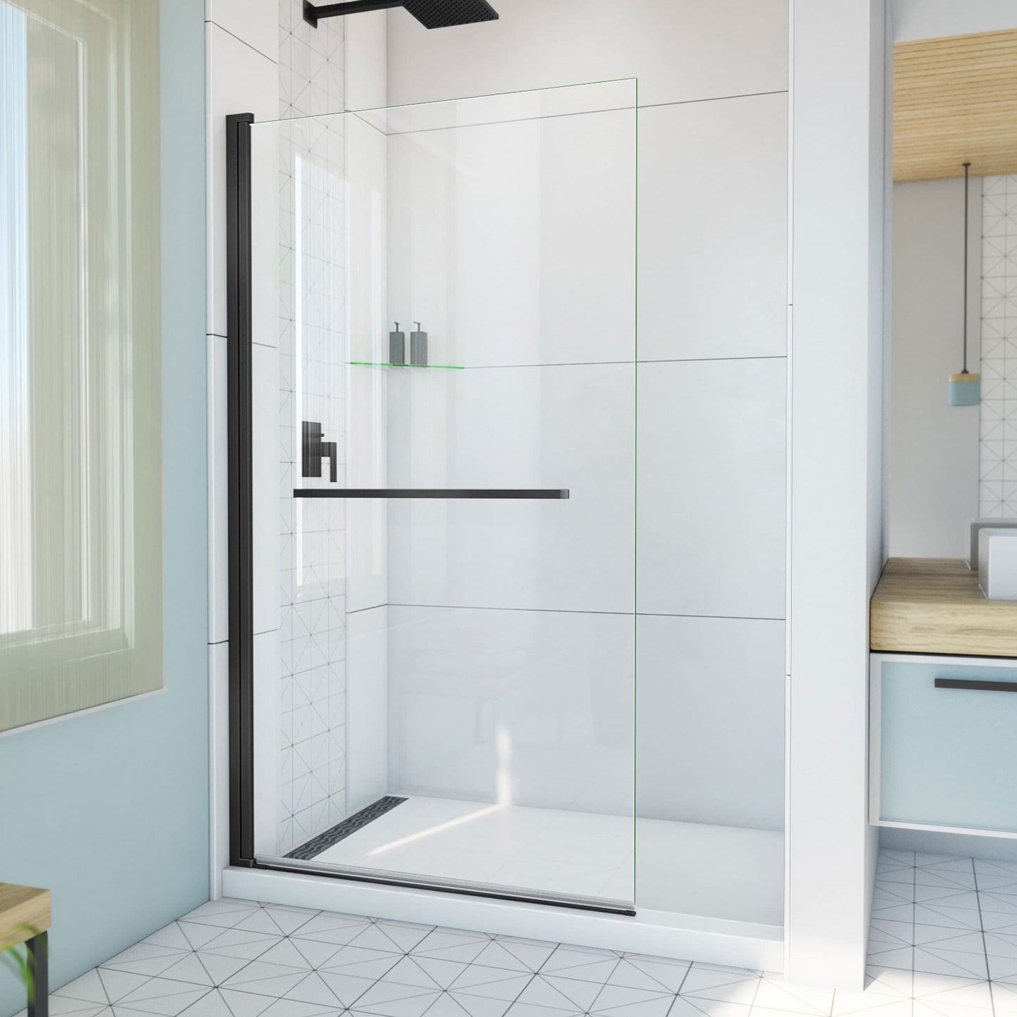 DreamLine Aqua-Q Swing Matte Black 40-in W x 72-in H Frameless Clear Glass Hinged Shower door