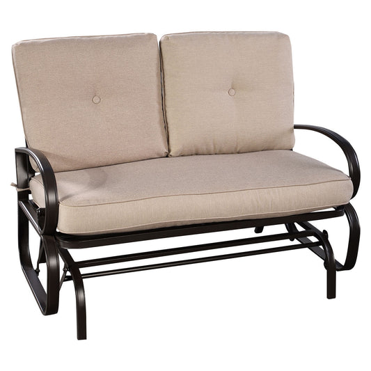 WELLFOR 47.5-in W Patio Cushioned Chair 2 -person Beige Steel Outdoor Glider