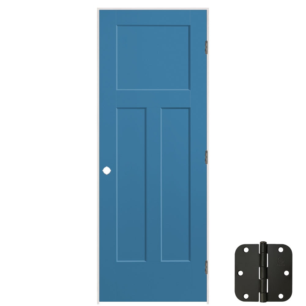Masonite 32-in x 80-in Blue Heron Solid core 3-panel craftsman Left hand Smooth Prefinished Molded composite Flat Jamb Single Prehung Interior Door