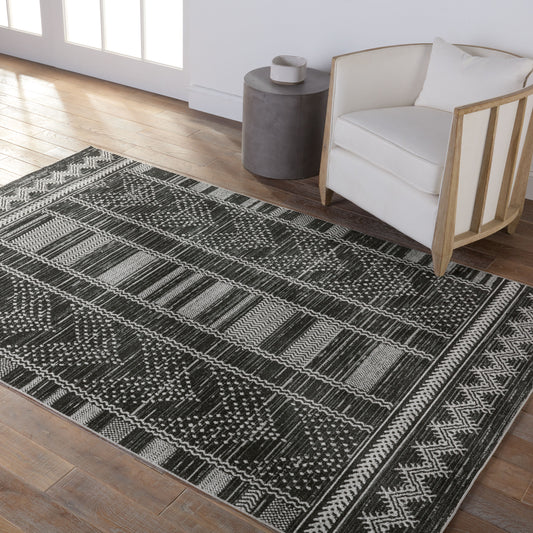 Jaipur Living 9 x 12 (ft) Loomed Black Rectangular Indoor Tribal Global Machine washable Pet Friendly Area rug