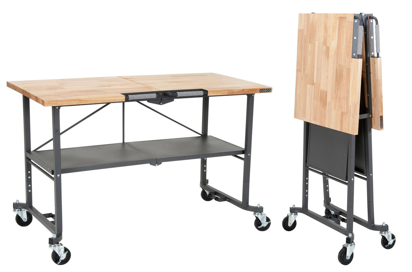 Cosco Rolling Grey with Hardwood Top Butcher Block Portable Work Bench 66765DKG1E
