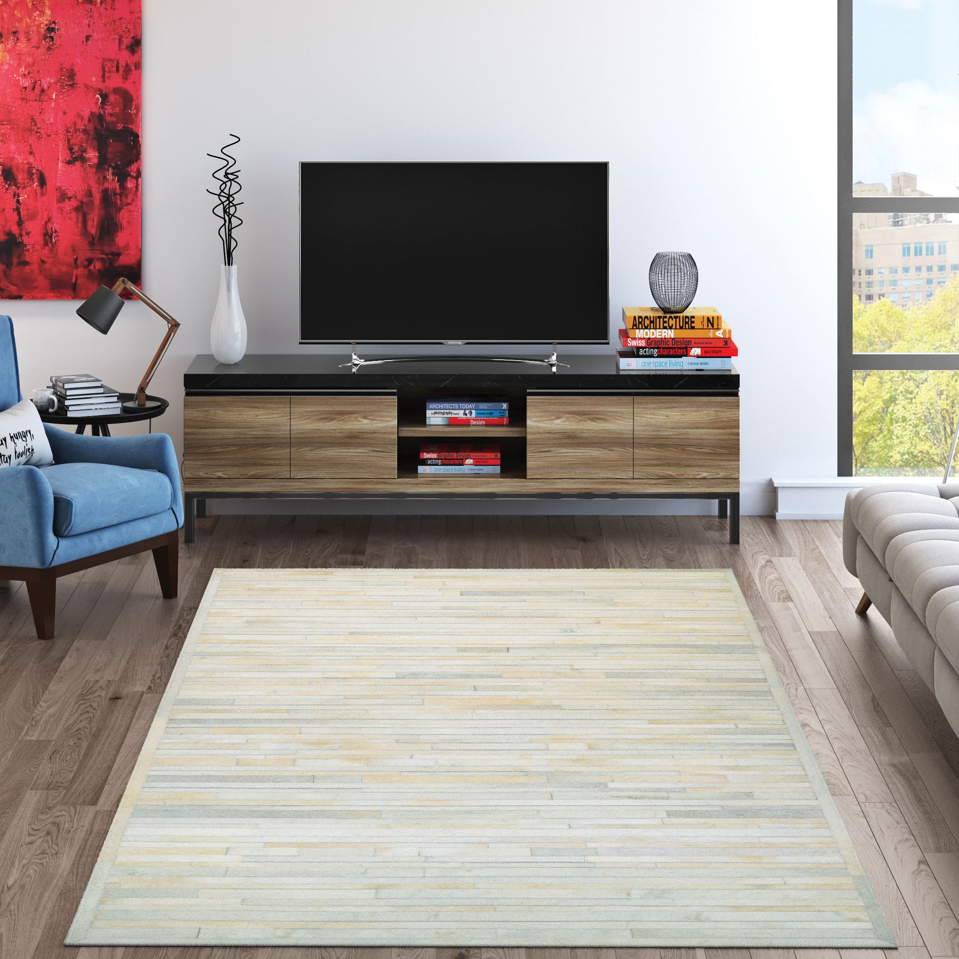 Couristan Chalet 3 x 5 (ft) Flatweave Cowhide Ivory Rectangular Indoor Stripe Spot Clean Only Pet Friendly Area rug