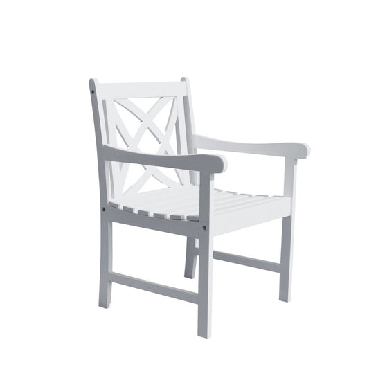 HomeRoots White Wood Frame Stationary Balcony Chair with Solid Seat