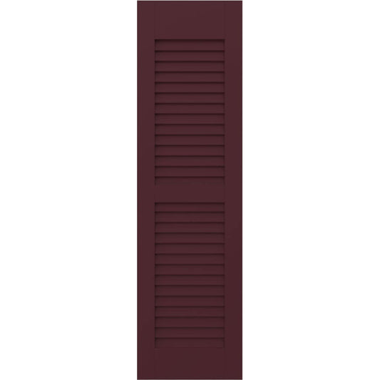 Ekena Millwork 15-in W x 56-in H Wine Red Paintable/Stainable Louvered Wood Exterior Shutters ( 2 -Pack )