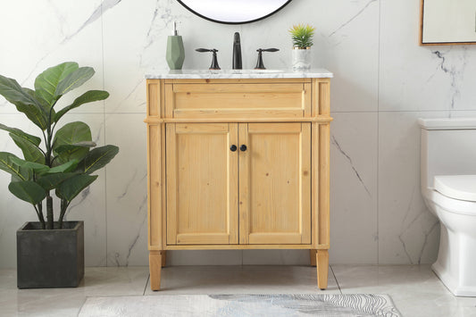 Elegant Decor Home Furnishing 30-in Natural Wood Undermount Single Sink Bathroom Vanity with Carrara White Marble Top
