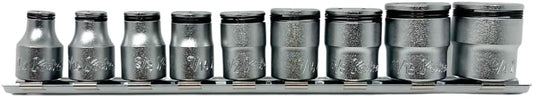 Koken USA Special 3/8 Sq. Dr. Nut-Grip, SAE, Socket rail set Length 200mm 9 pieces -1/4'', 5/16'', 3/8'', 7/16'', 1/2'', 9/16'', 5/8'', 11/16'', 3/4'', One Size, (RS3450A/9)