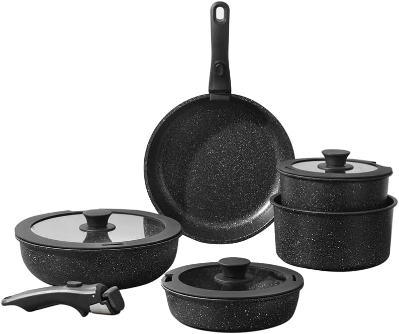 UMETRE Pots and Pans Set, Nonstick Detachable Handle Cookware Set, Induction Kitchen Cookware Set with Removable Handle, Healthy Non Stick Cookware, Dishwasher ＆ Oven Safe, PFOA Free