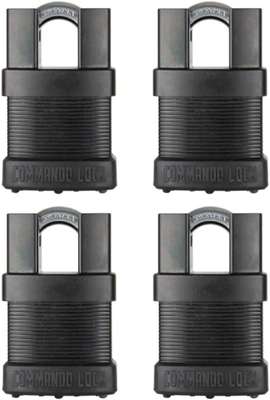 Commando Lock High Security Padlock 4 Pack - Military Grade Ideal for Storage Sheds, Toolboxes, Worksite, Gym Locker Lock, Portable Door Lock, Bolt Cutter Proof, Steel Alloy Design