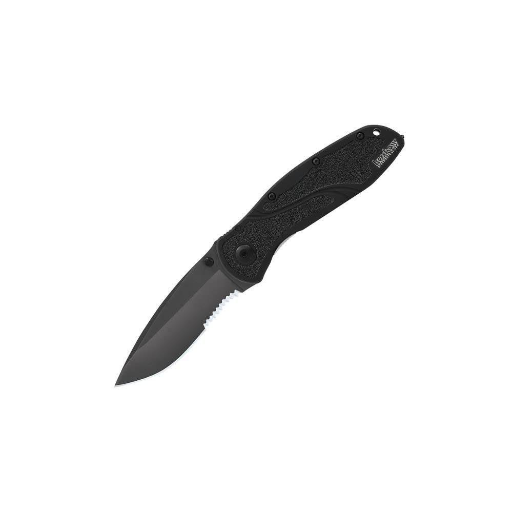 Kershaw Glassbreaker Blur Pocketknife, 3.4" Sandvik 14C28N Stainless Steel Recurved Serrated Blade, assisted opening EDC, Emergency Tool