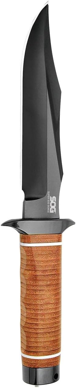 SOG Super Sog Bowie 7-1/2-inch Fixed Blade Professional Tactical Knife, Sculpted Cross Guard, Classic Handle Construction