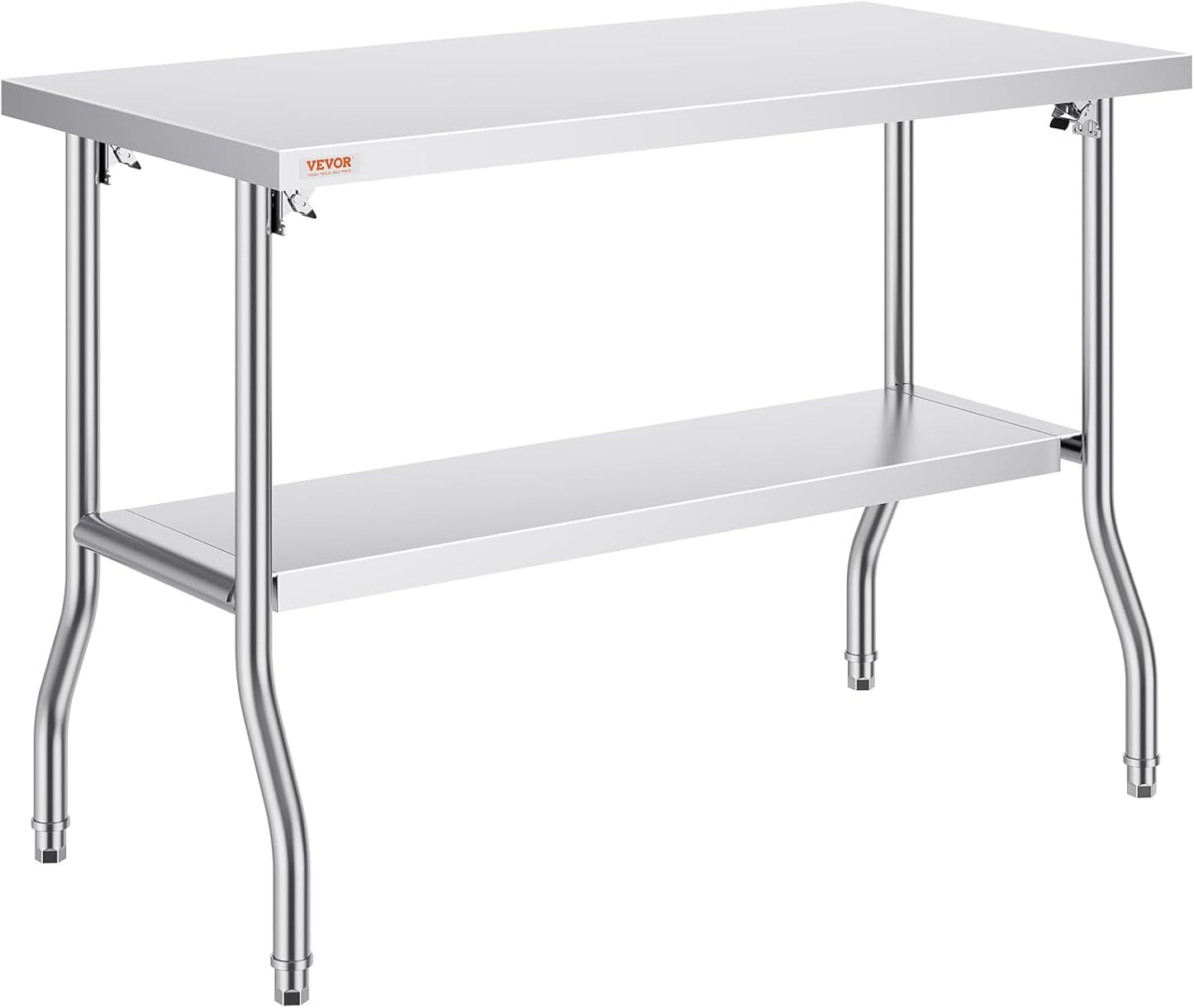 VEVOR Commercial Worktable Workstation 48 x 24 Inch Folding Commercial Prep Table, Heavy-duty Stainless Steel Folding Table with 772 lbs Load, Kitchen Work Table, Silver Stainless Steel Kitchen Island